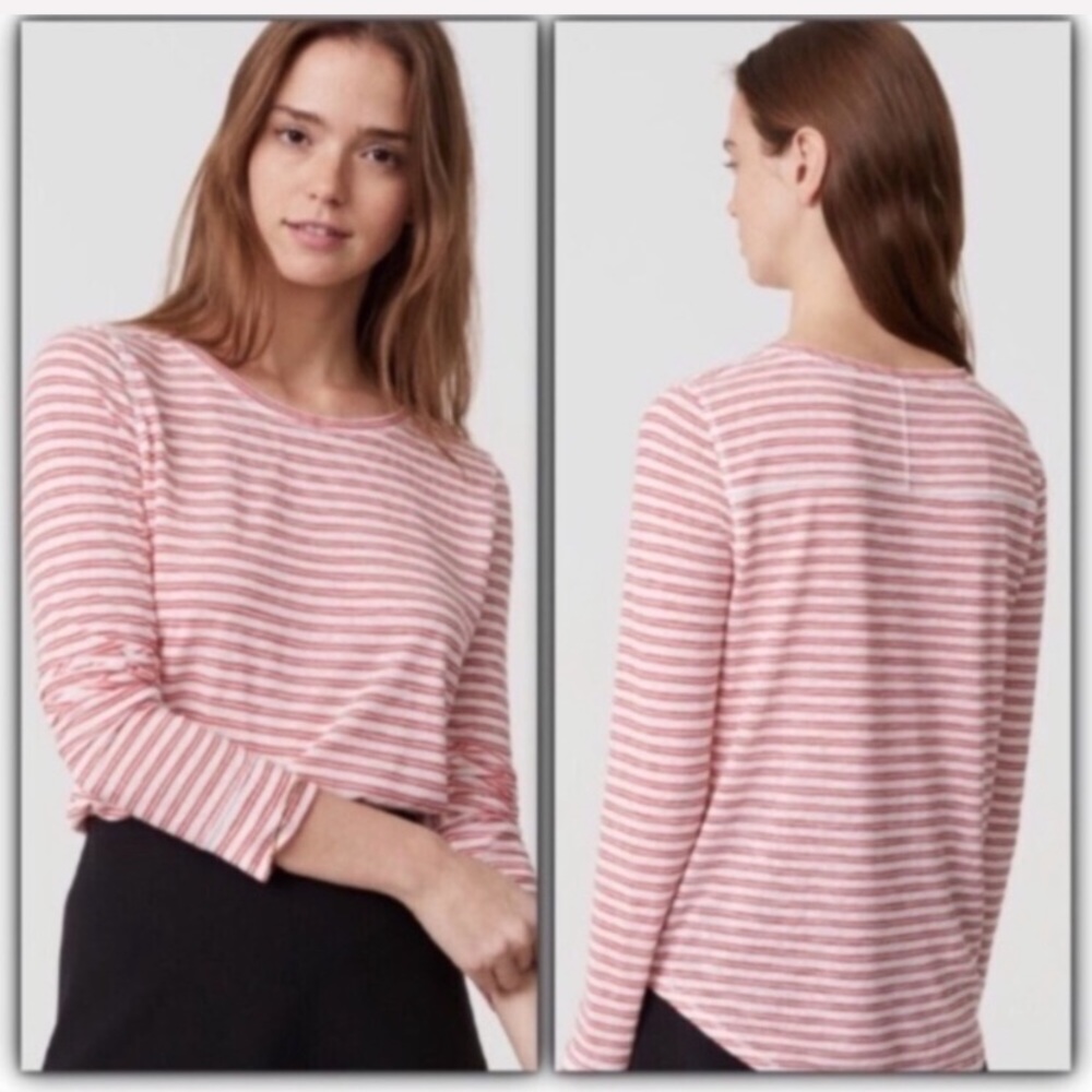 LOFT Red & White Striped Long Sleeve Tee